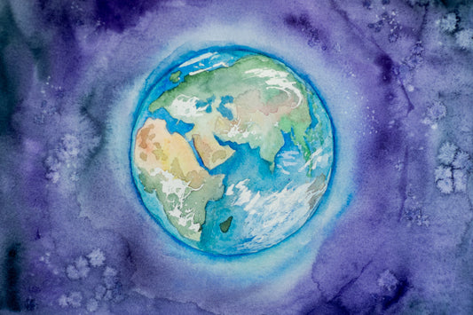 Watercolour image of the Earth for Primrose Organic Produce's Earth Day blog post